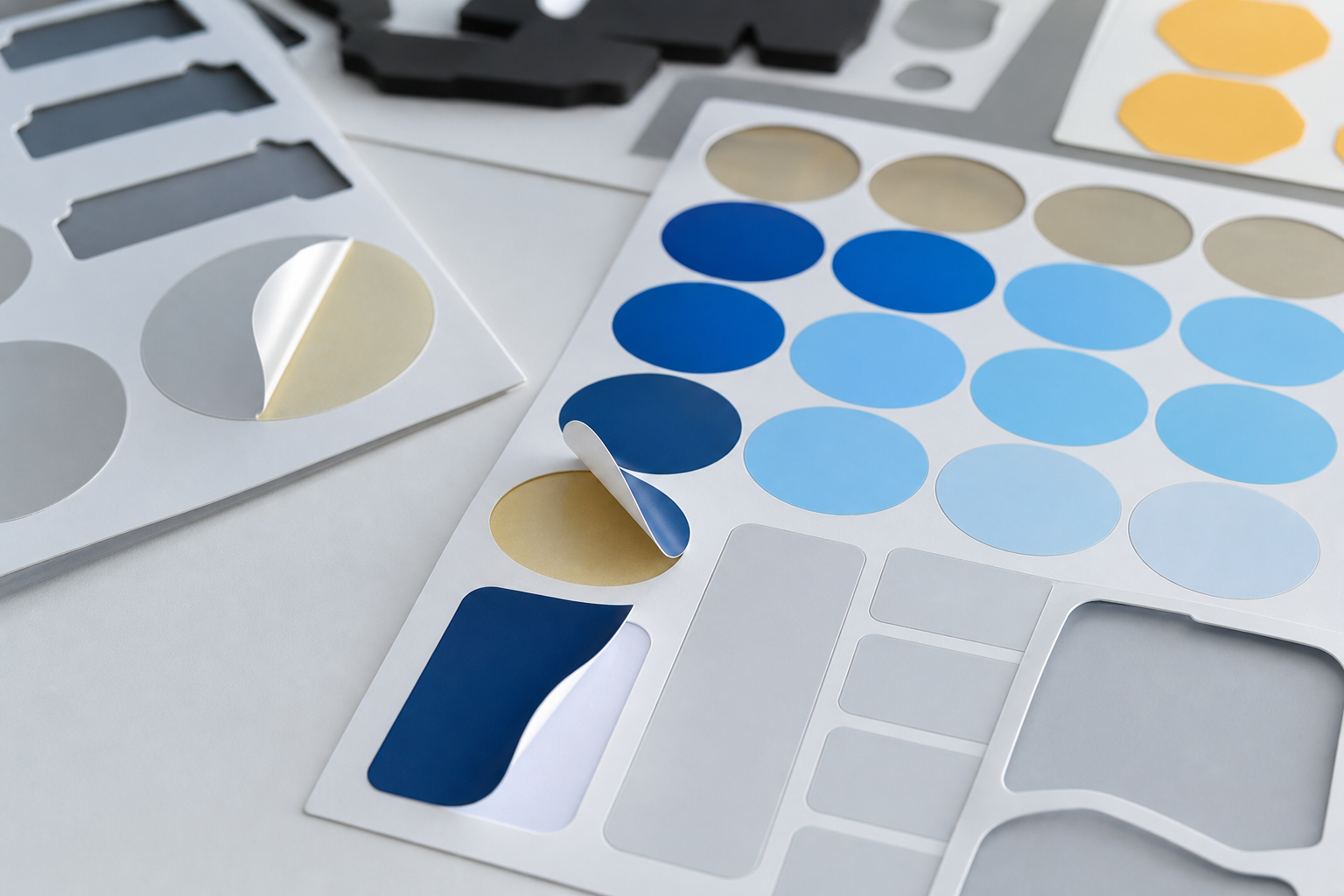 Voorbeeld van halfdiep gestanste stickers en labels op stickermateriaal